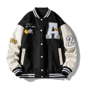 Vente en gros de veste universitaire personnalisée pour hommes et femmes High Street Varsity Jacket Thin Stand Collar College Baseball Bomber Letterman Look Streetwear - Product Image 2