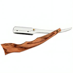 Maquinilla de afeitar de acero inoxidable con borde recto, hoja única, característica de seguridad desechable para afeitado y cuidado de la barba con forro marrón - Product Image 3