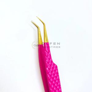 แหนบขนตาสแตนเลส45องศาที่จับสบายเครื่องมือความงามเคลือบสีชมพูแบบมืออาชีพ - Product Image 4