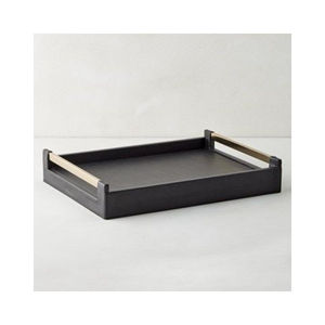 Bandeja para servir de madera Natural 100% con mango de Metal, bandeja personalizada al por mayor, bandeja decorativa para servir de metal y madera - Product Image 2