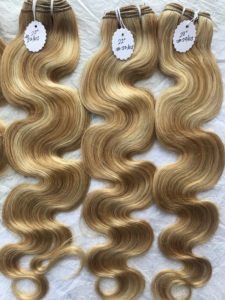 Cuticle Aligned Raw Virgin Temple Grade Brazilian Soft and <b>Silky</b> Color No. #27/613 Body Wave Human Hair Bundles Extension Vendor - Product Image 3
