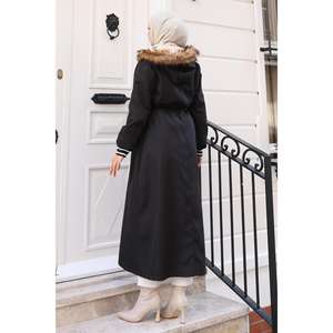 19268 Veste longue à capuche blindée noire, style trench - Product Image 4