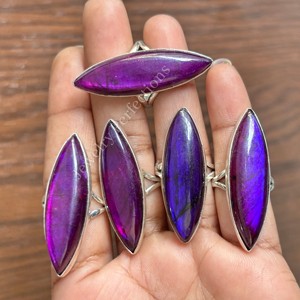 Bagues unisexes bohèmes à la mode en laiton plaqué argent avec pierre précieuse labradorite, faites à la main, écologiques, pour mariage, anniversaire, fête - Product Image 1