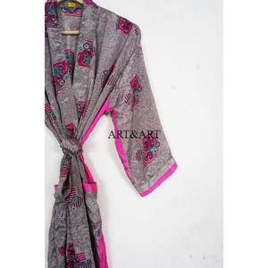 Vintage Sari Long Robe Bikini <b>Cover</b> <b>up</b> Bathrobe Beach <b>Cover</b> <b>up</b> Nightdress <b>Kimono</b> Vintage Recycled Silk Sari <b>Kimono</b> Vacation Wear - Product Image 3