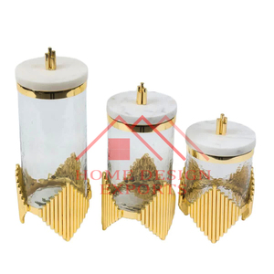 Glass Canister with Metal Abstract Design for Kitchen Use Wholesale Lowest Price Glass <b>Sugar</b> <b>Tea</b> <b>Coffee</b> Canister - Product Image 5