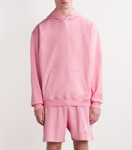 Custom Plain <b>Pink</b> Oversized <b>Hoodie</b> Unisex Heavyweight Pullover Sweatshirt with Kangaroo Pocket Ribbed Cuffs and Snap Button - Product Image 6