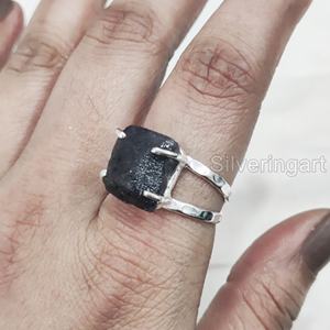 Bijoux en pierre brute Bague pour femme Pierre précieuse saphir bleu brut naturel Pierre de naissance septembre Bague en argent sterling 925 - Product Image 4