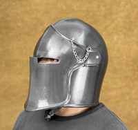 Casco Barbuta Medieval con Acabado Antiguo, Casco de Caballero de Acero Pulido, Casco Completo Hecho a Mano para Cosplay SCA, Exhibición Histórica