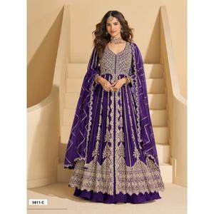 Traje Anarkali Tradicional de Lujo para Mujer con Bordado para Bodas, Fiestas y Ocasiones Festivas de Secado Rápido - Product Image 3
