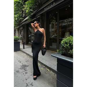 เดรสแม็กซี่ผ้าซาตินสีน้ำตาล ดีไซน์คอ halter เปิดหลัง เอวทรงธรรมชาติ - Product Image 1