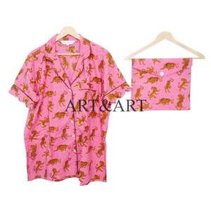 Ensemble de pyjama pour femmes, été, 100% coton, doux, luxueux, élégant, décontracté, imprimé à la main, manches courtes, vêtements de nuit, respirant, vêtements de plage - Product Image 2