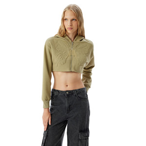 2025 nouveau Design femmes broderie patchs imprimé poids lourd coupe ajustée à capuche avant femmes 100% coton solide Boxy culture ajustée - Product Image 1