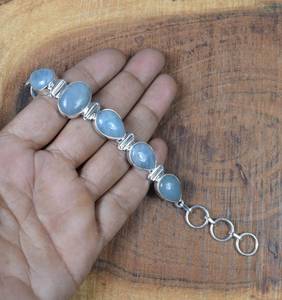 Aquamarine <b>Sterling</b> <b>Silver</b> <b>Bracelet</b> Adjustable Gemstone Handmade Jewelry Gift For Women Birthday Anniversary - Product Image 4