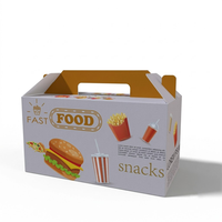 Caja de Cartón Blanca Impresa Personalizada de Fábrica OEM para Comida para Llevar, Envase de Comida Rápida con Asa y Cierre a Presión para Pollo Frito