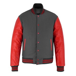 2025 OEM Premium <b>Men's</b> <b>Grey</b> <b>Fleece</b> Red Leather Sleeves Letterman Varsity Jacket Stand High Street Wholesale Winter Heated Jacket - Product Image 1
