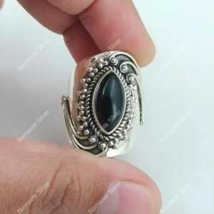 Handmade 925 Sterling Silver Boho <b>Ring</b> Black Onyx Marquise Inlay <b>Statement</b> Jewelry Gift for Her Licensed Private Brand - Product Image 4