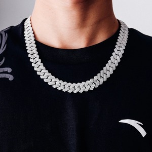 Ensemble de bijoux fins de luxe, chaîne cubaine en moissanite à trois rangs de 15 mm, argent sterling 925, collier et bracelet sertis de diamants - Product Image 1