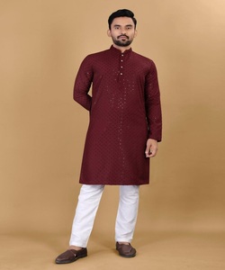 Pyjama arabe Thawb Kurta pour homme en dernier tissu de coton avec col élégant bouton de cou et chaîne vêtements de fête vêtements de fête - Product Image 3