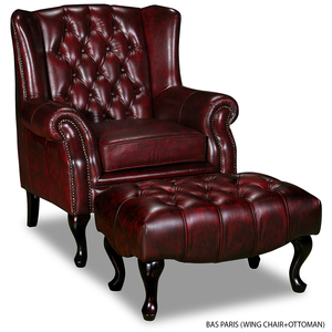 Fauteuil Chesterfield avec pouf BAS PARIS Salon Mobilier classique moderne Cuir Tissu Luxueux Élégant Malaisie - Product Image 2