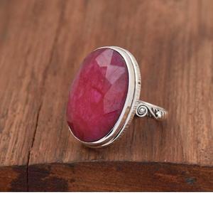 แหวนทับทิมแหวนพลอยรูปไข่เงินสเตอร์ลิงแหวนสัญญาของขวัญสำหรับเธอ - Product Image 3