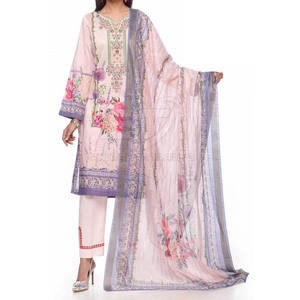 Robe en coton/polyester, pantalon uni, chemise, dupatta imprimé, tenue décontractée, tenue pakistanaise en 3 pièces - Product Image 1