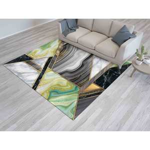 Tapis en chenille vert et gris marbré : Tapis moderne antidérapant, tapis fin non tissé - Product Image 5