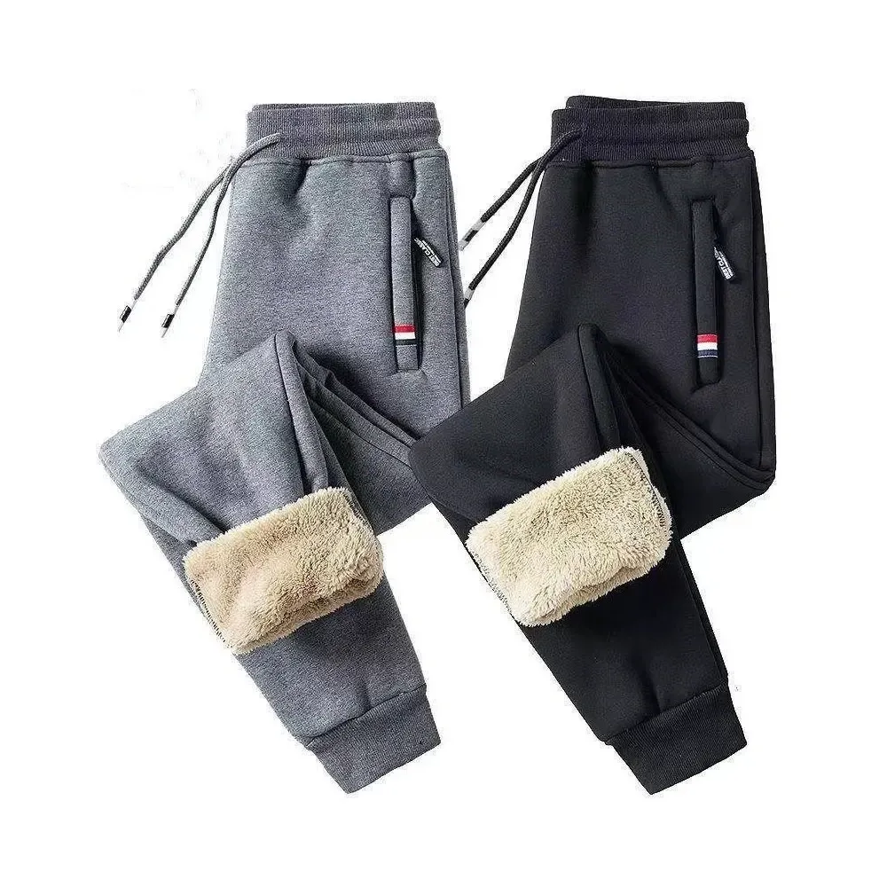 กางเกงผ้าฟลีซสำหรับผู้ชาย, กางเกงวอร์มขนแกะแฟชั่นลำลองหนาทรงหลวมสำหรับใส่วิ่งฤดูหนาวไซส์ใหญ่พิเศษ