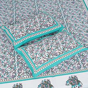 Juego de Sábanas de Algodón Azul con Estampado Jaipuri, 240 Hilos, para Cama Doble, 2 Fundas de Almohada, Ecológicas, 100% Algodón, para el Hogar, 3 Piezas, 6 Piezas - Product Image 3