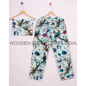 Conjunto de pijama de algodón con estampado floral elegante de bloque de mano indio para mujer para ropa de dormir de playa de noche de verano - Product Image 5