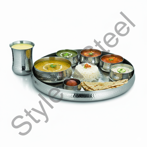 Maharaja Thali <b>Set</b> Stainless Steel <b>Mirror</b> Polished Classic Indian Design Portable Round Shape - Product Image 3