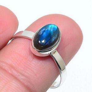 แหวนแลบราโดไรต์สีฟ้าธรรมชาติทำด้วยมือเงิน925อัญมณีลาบราดอไรต์เครื่องประดับผู้หญิงของขวัญแต่งงานแหวนสำหรับผู้หญิง - Product Image 3