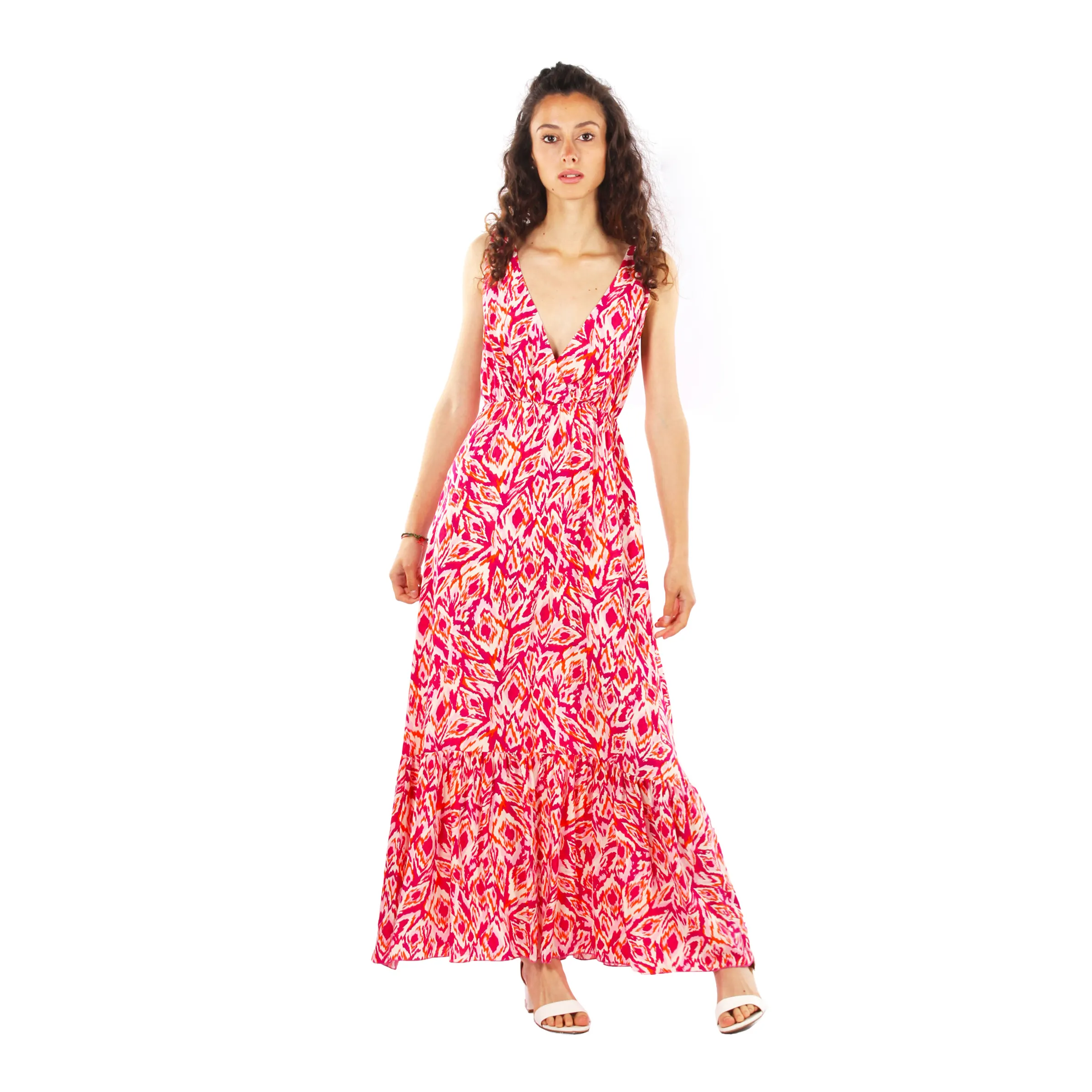 Phong cách v-cổ Fuchsia sundress: flowy không tay Đầm, hoàn hảo cho một mùa hè đầy màu sắc và sôi động kích thước trung bình