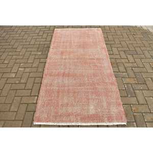 Turkish 3.3x6.6 ft Rug, Accent Vintage Rug, <b>Red</b> White Floral <b>Wool</b> Rug - Product Image 1