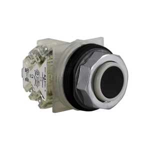Interruttore a pulsante in metallo SCHNEIDER ELECTRIC Harmony 9001K, proiettato 30mm, nero, a ritorno a molla, 1 C/O, modello 9001KR3BH13 - Product Image 1