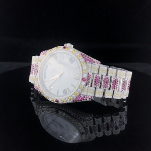 Fully Customised RedYellow Stainless Steel Men's <b>Watch</b> <b>White</b> Diamond Plated ETA Quartz Movement Coin Luxury Business - Product Image 5