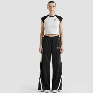 Women's Monostrike <b>Trousers</b> Breathable Black Wide Leg Pants with <b>Elastic</b> <b>Waist</b> Casual Style XL Size for Autumn Season - Product Image 3