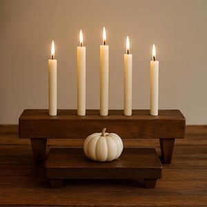 Portavelas de Madera Estilo Rústico para Decoración del Hogar, Centro de Mesa - Product Image 5