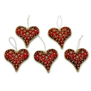 Decoración de árbol Retro de Navidad Adornos colgantes bordados de oro con borlas en forma de corazón Formas surtidas Venta a granel Hecho a mano - Product Image 5