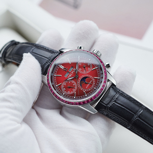 <span class=keywords><strong>Oblvlo</strong></span> นาฬิกาข้อมือกลไกอัตโนมัติสำหรับผู้ชาย, นาฬิกา Moonphase มัลติฟังก์ชันหน้าปัดสีแดงคลาสสิก - Product Image 4
