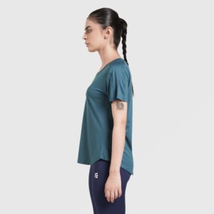 เสื้อสตรี Comfort Flow สีเขียวอมฟ้าเข้ม ผ้าถัก คอตตอนผสมสแปนเด็กซ์ น้ำหนักเบา ระบายอากาศได้ดี ทรงพอดีตัว ไซส์ XS S XL ดีไซน์เรียบง่าย เหมาะสำหรับฤดูร้อน แขนสั้น - Product Image 4