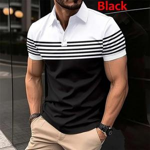 Chemise d'été ample pour homme à manches courtes boutonnée, imprimé 3D rayures colorées, motif color block, séchage rapide - Product Image 2