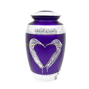 Urna de cremación de aluminio mate púrpura moderna, bandas grabadas, alas de corazón, cenizas humanas ecológicas para adultos, recuerdo funerario conmemorativo - Product Image 3