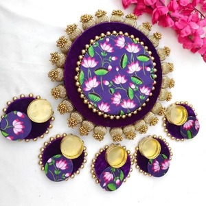 Lot de 6 bougies chauffe-plat décoratives en bois avec plaque Rangoli Décoration de mariage Temple Décoration d'entrée de maison de Noël - Product Image 4