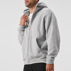 Sudadera con Capucha y Cremallera de Invierno 100% Algodón para Hombre, Personalizada con Logotipo, Color Gris, Felpa, Venta al Por Mayor - Product Image 3
