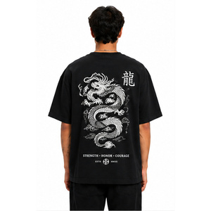 เสื้อยืดโอเวอร์ไซส์สีดำลายกราฟิกสำหรับผู้ชาย สไตล์วินเทจ สตรีทแวร์ พิมพ์ลายผ้าฝ้าย ทรงไหล่ตก ฮิปฮอป แฟชั่นลำลอง - Product Image 3