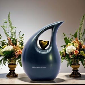 Urna de cremación de gota de lágrima de Corazón Dorado azul mate de tamaño adulto grande hecha a mano, cenizas conmemorativas, urnas decorativas de Metal para entierro funerario. - Product Image 2