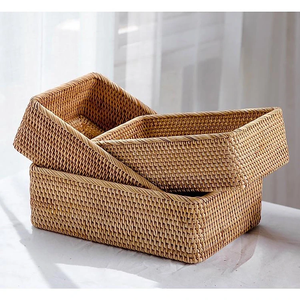 Rectangular Rattan <b>Basket</b> - Vintage Boho Style, Made in Vietnam, Perfect <b>for</b> Books, <b>Fruits</b>, and Home Decor Handicraft - Product Image 4