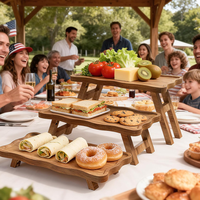 Plateau de service à 3 niveaux en bois d'acacia pour fête, table de dessert pliable, présentoir pour fête du 4 juillet, mariage, Noël en provenance du Vietnam