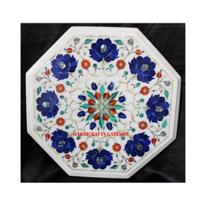 Dessus de table en marbre pierre Lapis Lazuli fleur faite à la main incrustation de décoration de table à manger forme octogonale incrustation de marbre dessus de table basse - Product Image 1