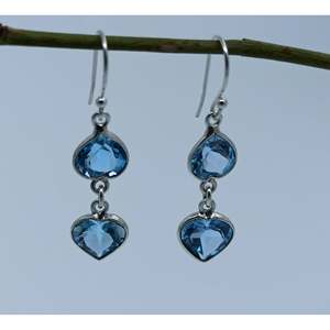 Handmade Dual Heart Shape Blue Topaz <b>Dangle</b> <b>Earrings</b> Natural Gemstone Sterling <b>Silver</b> Anniversary Birthday Fine <b>Dangle</b> <b>Earrings</b> - Product Image 6